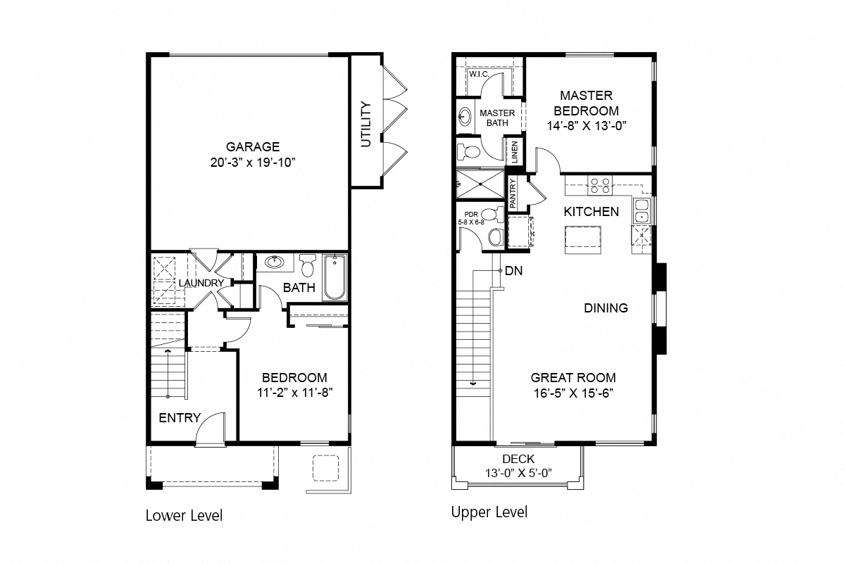 Floor plan for 2 beds, 2.5 baths, 1146 sqft